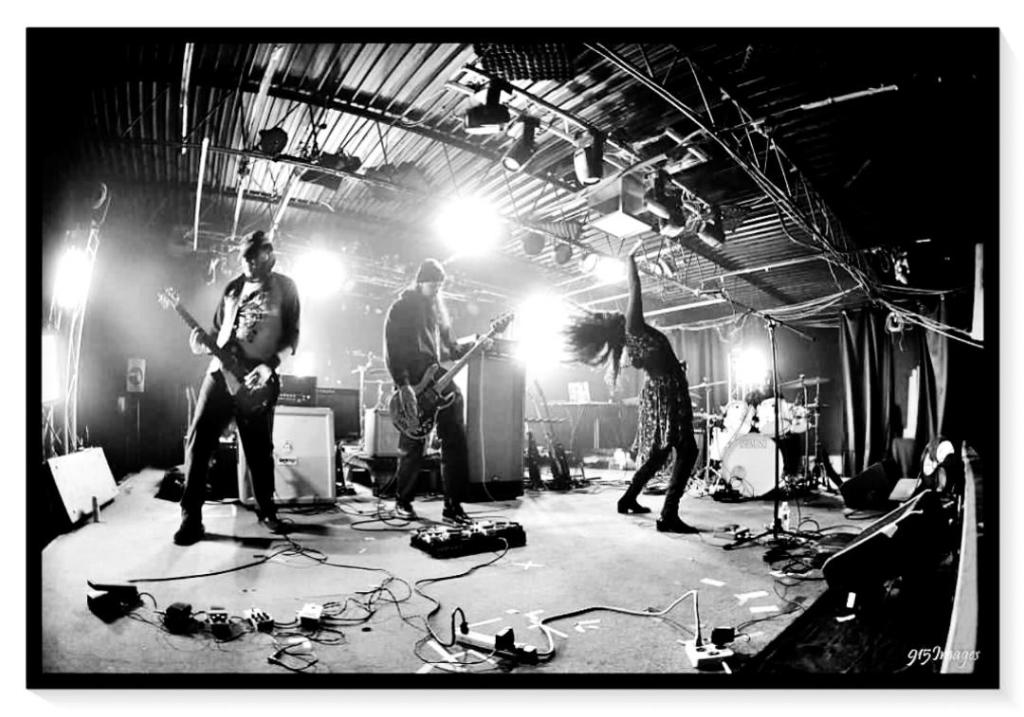 Black and white photo of El Paso, Texas, band Funeral Joke, while performing live.